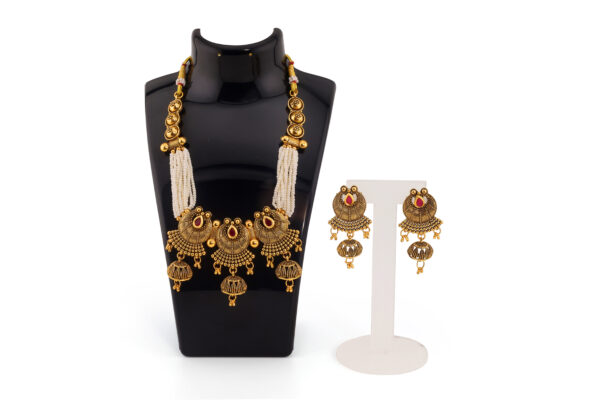 Vintage-Inspired 3-Piece Layered White Beads Necklace Set – Antique Finish & Gold Plated