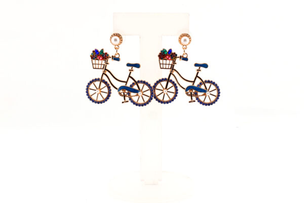 Romantic Bicycle Earrings with Rhinestone & Floral Design