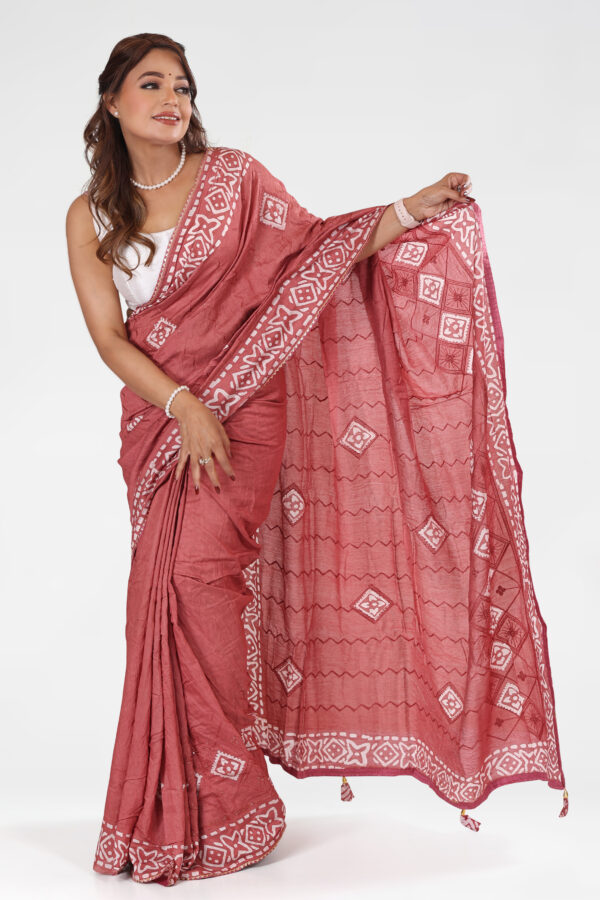 Batik Print Cotton Saree with Sequin Butta & Matching Blouse