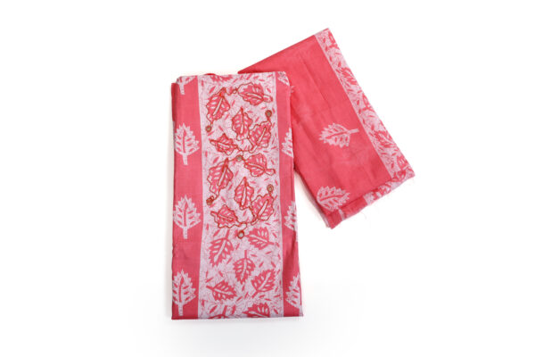 Pink Cotton Batik Print Dress Material with Thread Work - With Bottom and Dupatta