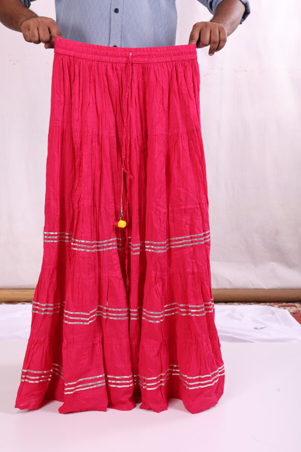 3-Layer Rani Color Skirt with Silver Gota Lines – Festive Flare Skirt for Women
