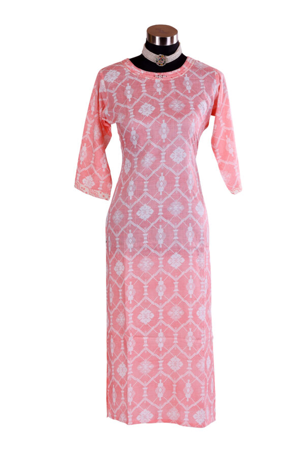 Peach Cotton Kurta for Women – Neck Embroidered, Soft & Elegant (Sizes 38, 40, 42)