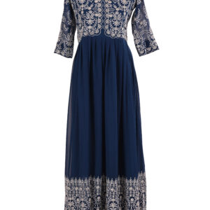 Elegant Chiffon Gown with Embroidered Borders & Dupatta – Long Sleeve Swing Design