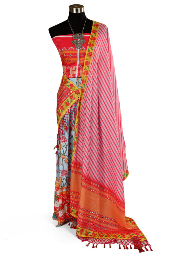 DT-1251 Stylish Designer Digital Printed Lehenga Choli with Real Mirror Work - Semi-Stitched