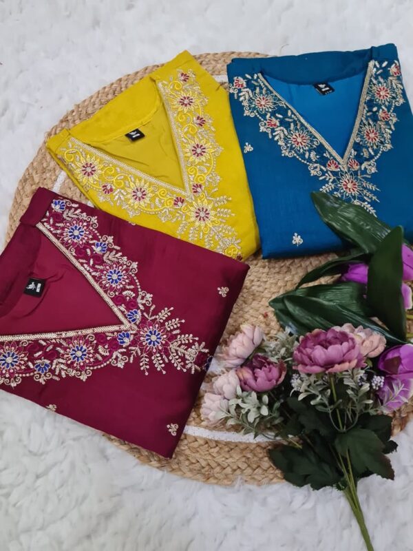Vichitra Silk Embroidered Suit Set with Dupatta (S/M/L Sizes)