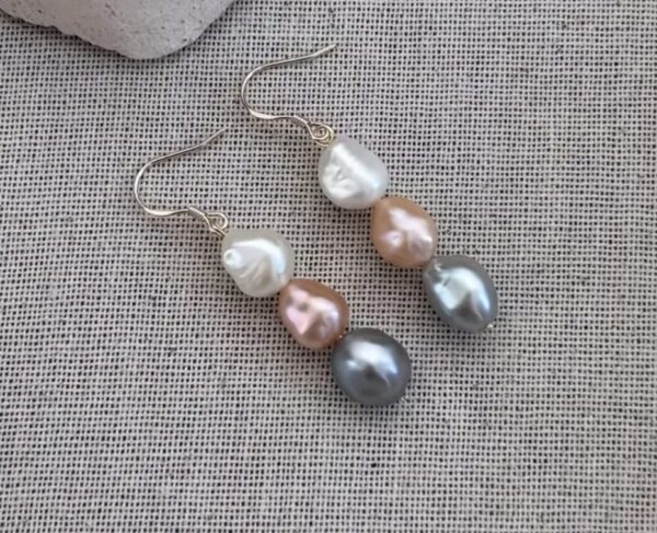 3-Color Natural Freshwater Pearl Earrings – Irregular Shape